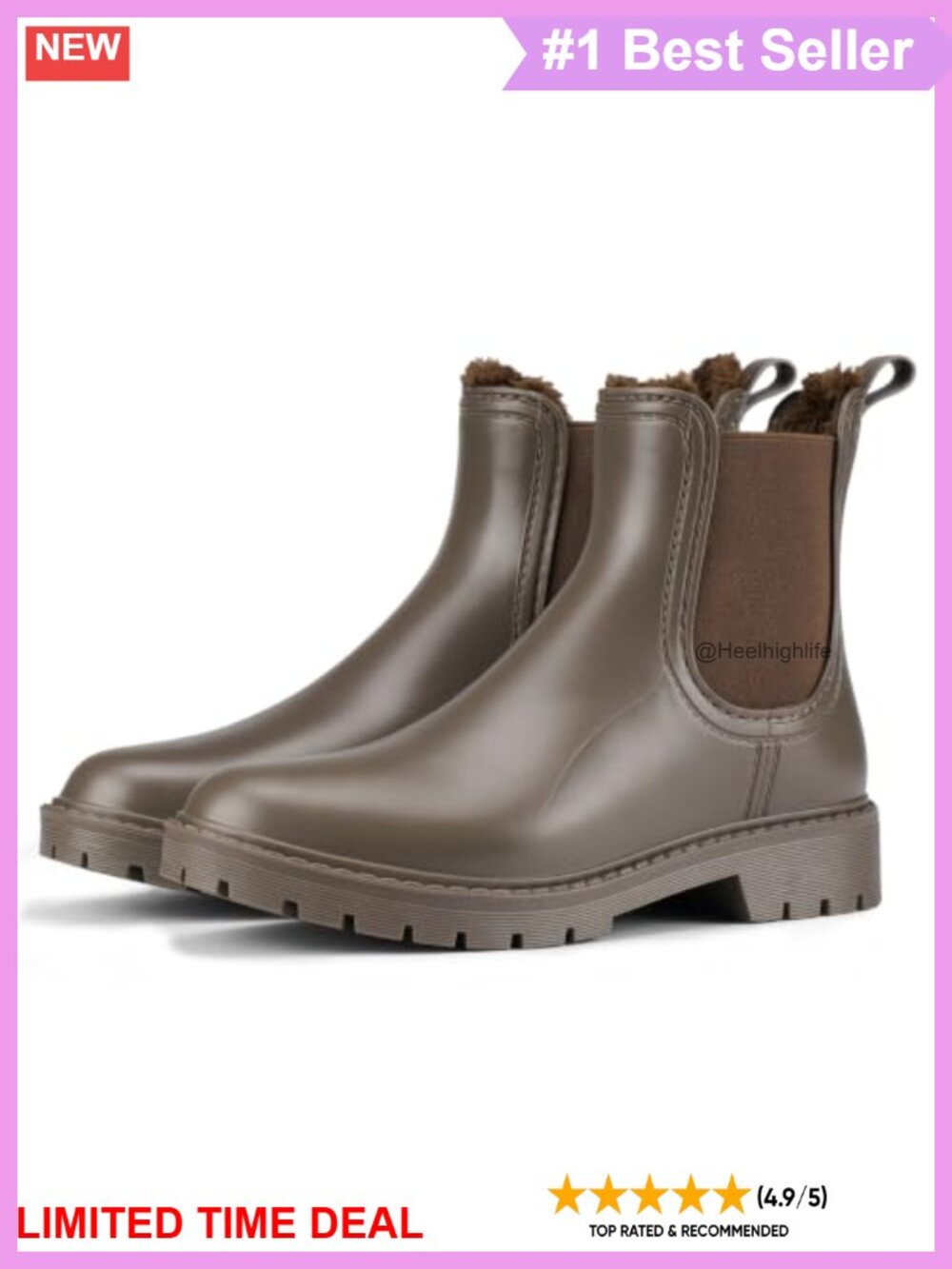 Waterproof Insulated Fleece Lined Winter Chelsea Rain Boots